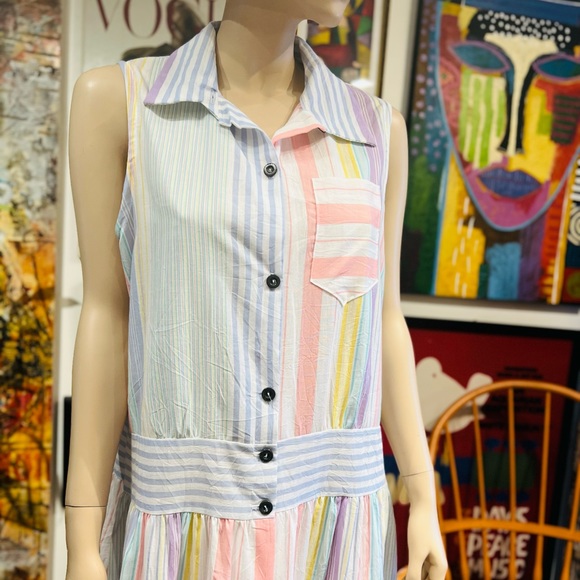 VINTAGE Charm Club Boho Midi Sleeveless Buttons Down Shirt Dress Size Large - Picture 8 of 16